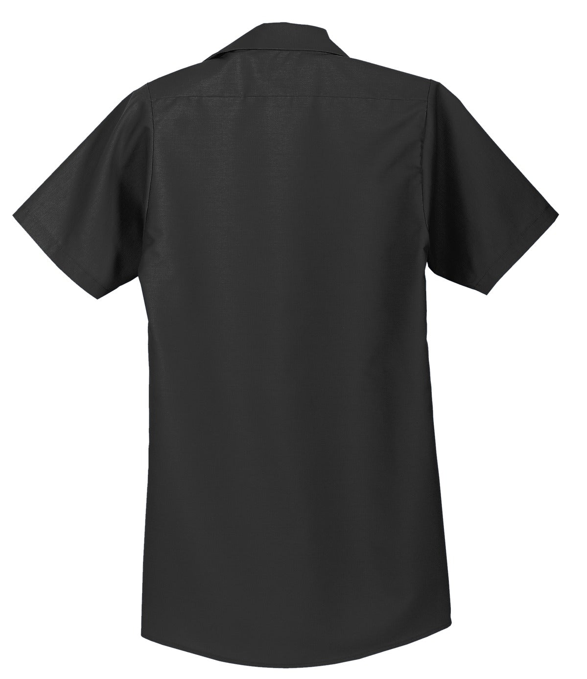 Red Kap Long Size Short Sleeve button up tee shirt Industrial Work Shirt in charcoal with dyed buttons showing the back of the shirt against a white background