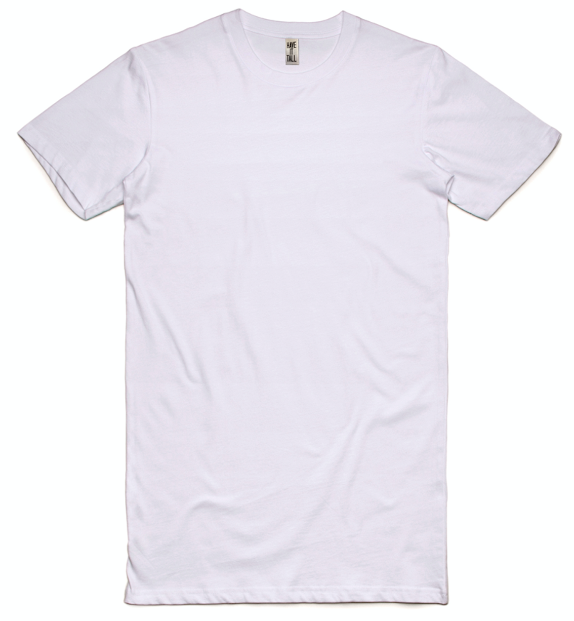 Have It Tall Brand Extra Long Tall 100% Cotton Luxury Medium weight mens t-shirt in color White against a white background.