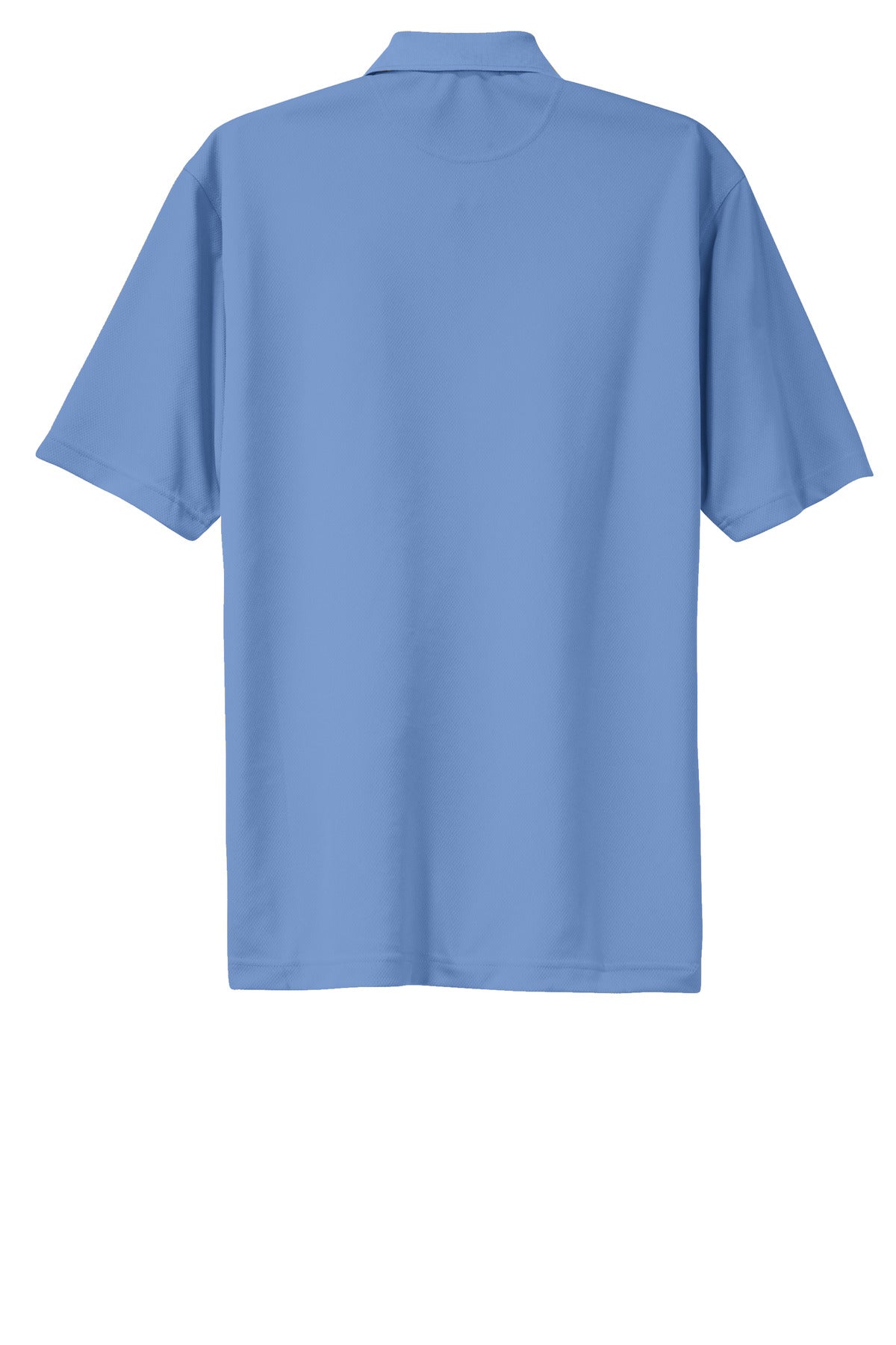 Sport-Tek Tall Dri-Mesh Polo in color blue berry 100% polyester tee shirt showing the back of the shirt against a white background