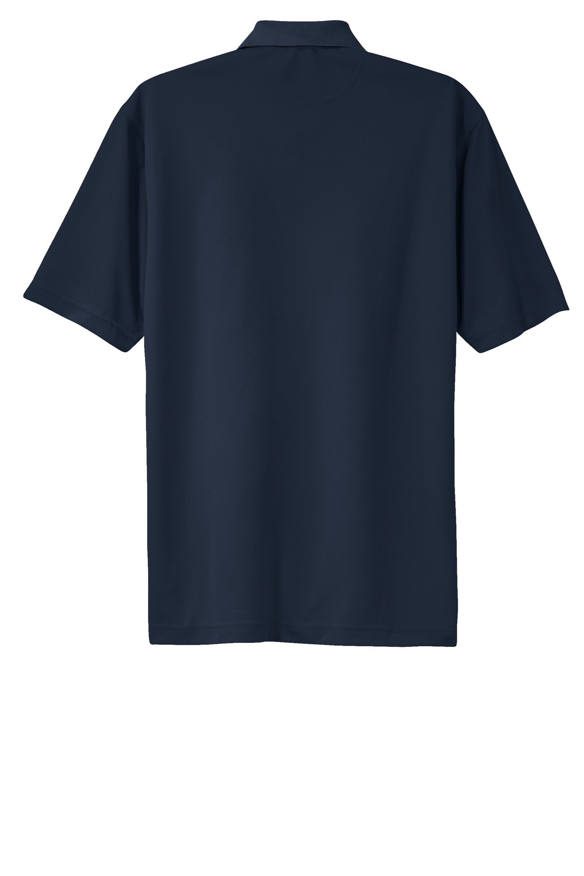 Sport-Tek Tall Dri-Mesh Polo in color navy 100% polyester tee shirt showing the back of the shirt against a white background