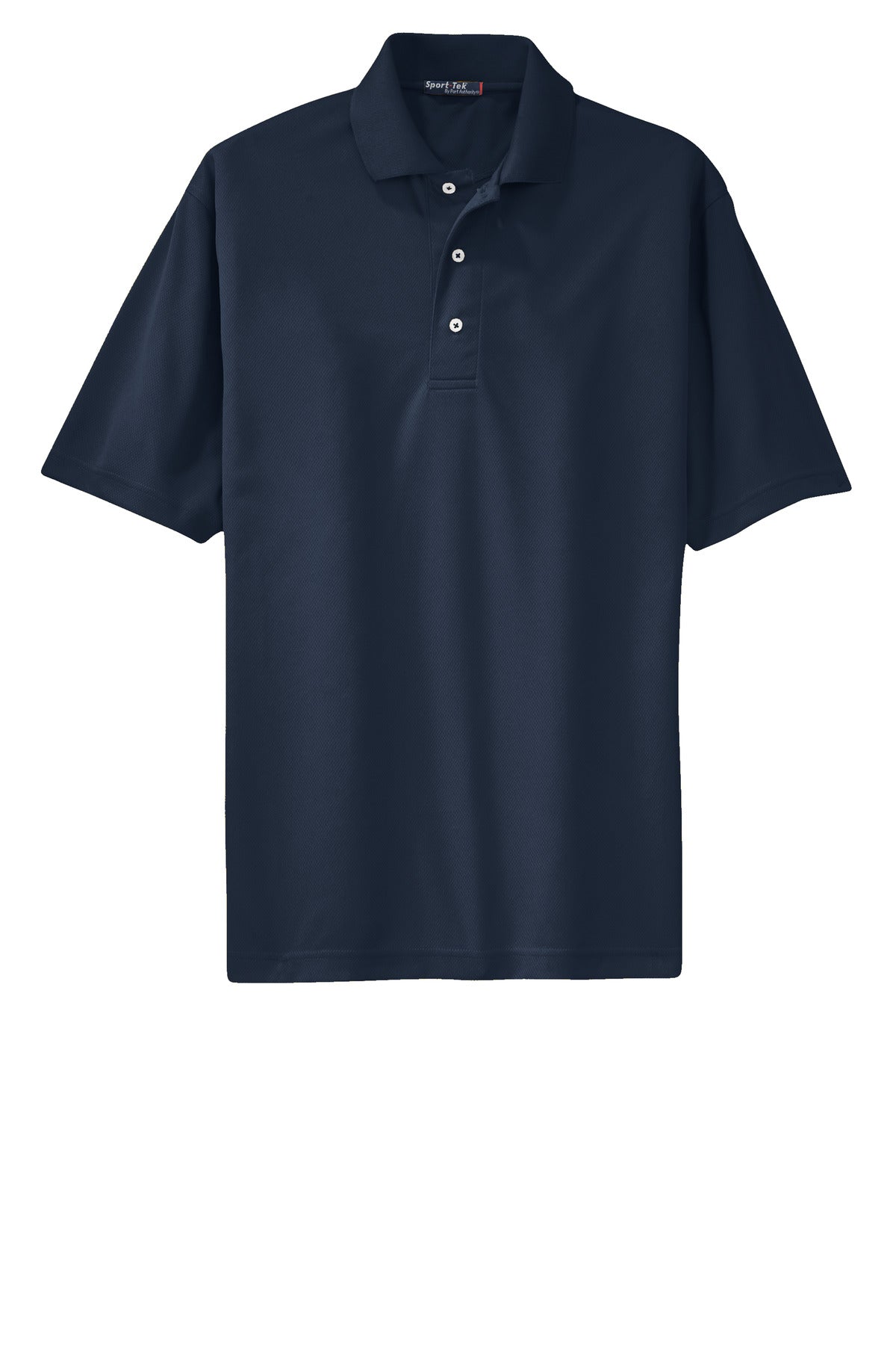 Sport-Tek Tall Dri-Mesh Polo in color navy 100% polyester tee shirt against a white background