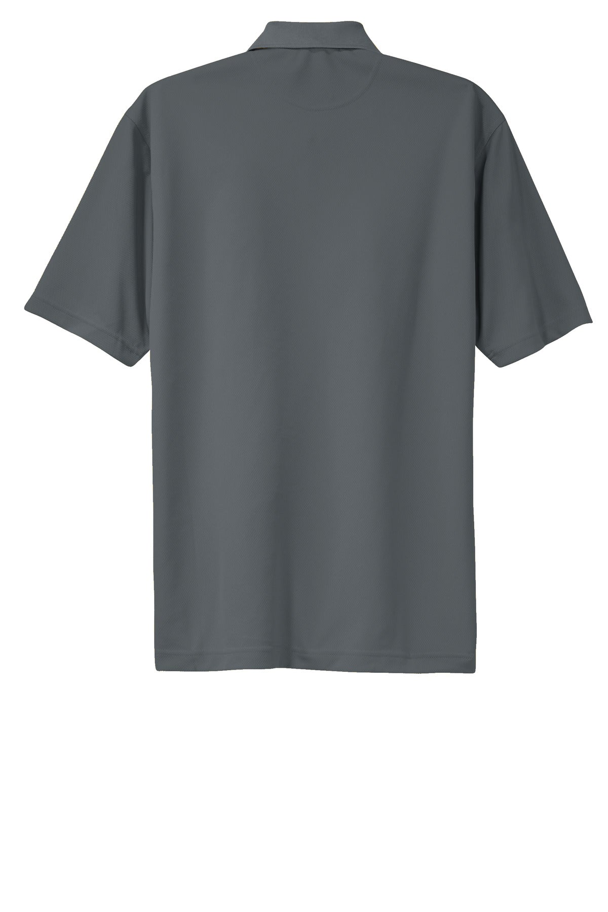 Sport-Tek Tall Dri-Mesh Polo in color steel 100% polyester tee shirt showing the back of the shirt against a white background