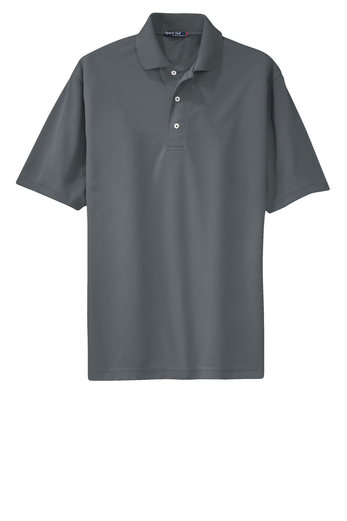 Sport-Tek Tall Dri-Mesh Polo in color steel 100% polyester tee shirt against a white background