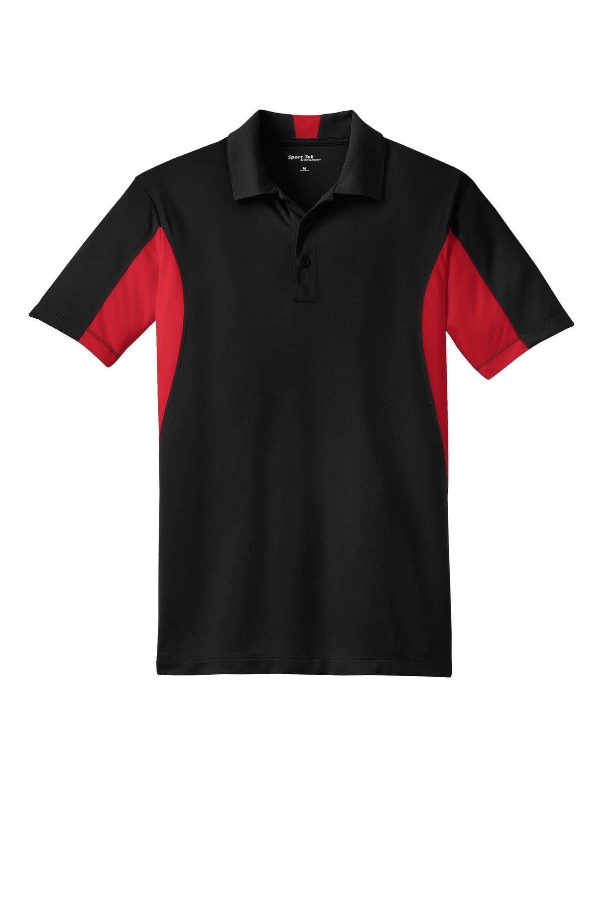 Sport-Tek Tall Side Blocked Micropique Sport-Wick Polo in color black with true red armpits against a white background