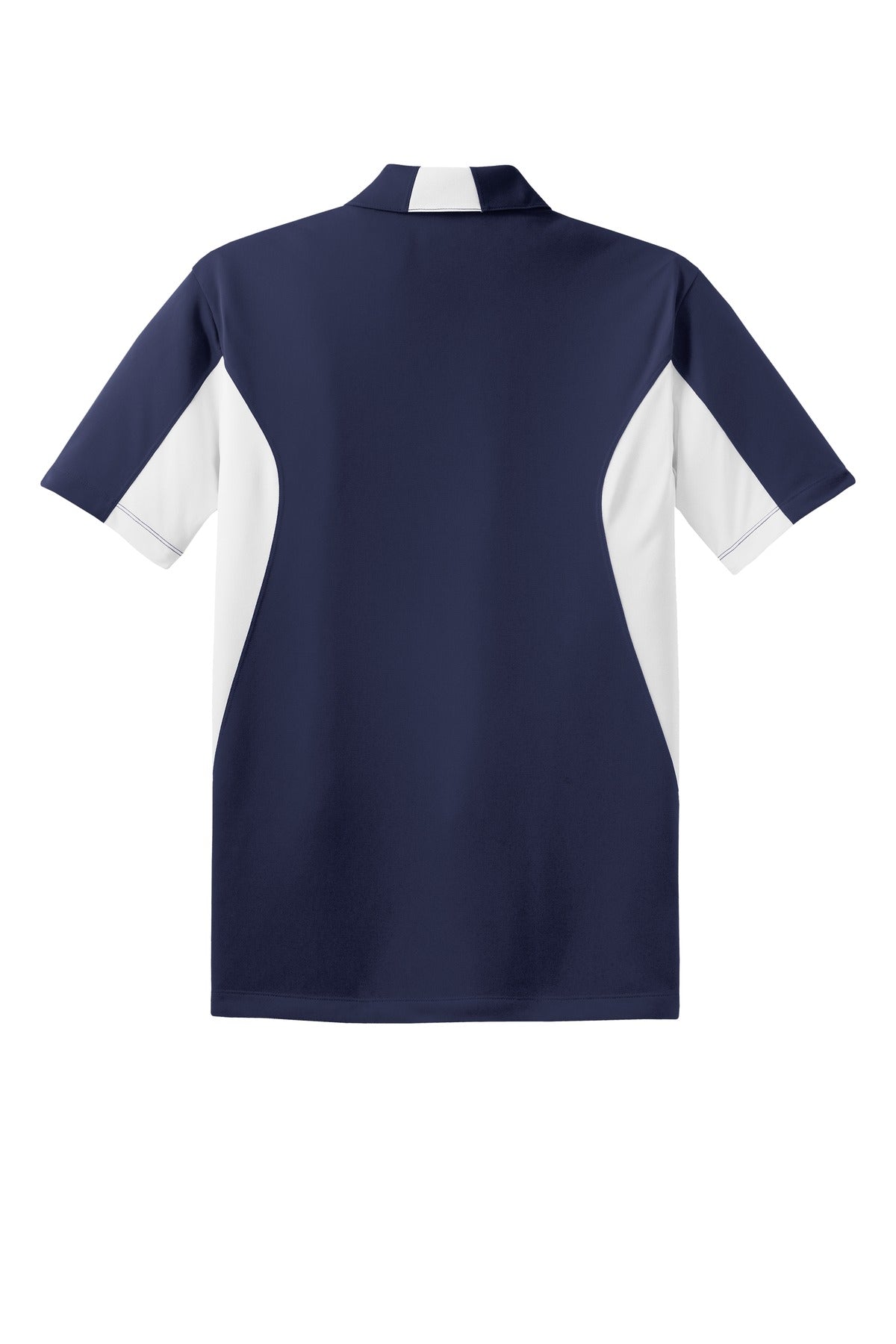 Sport-Tek Tall Side Blocked Micropique Sport-Wick Polo in color true navy with white armpits showing the back of the shirt against a white background