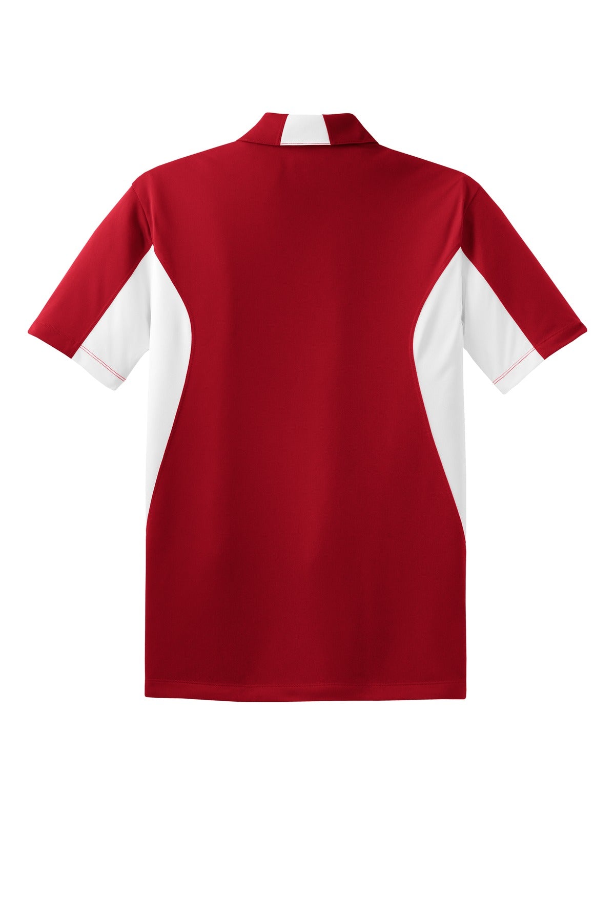 Sport-Tek Tall Side Blocked Micropique Sport-Wick Polo in color true red with white armpits showing the back of the shirt against a white background