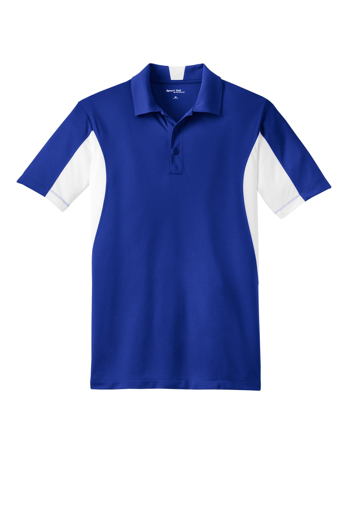 Sport-Tek Tall Side Blocked Micropique Sport-Wick Polo in color true royal with white armpits against a white background