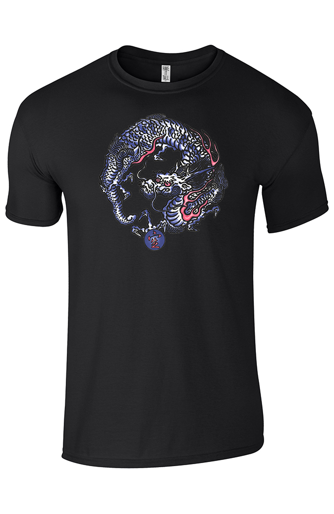 black Tattoo Dragon tee shirt 65% Polyester / 35% Ring Spun Cotton against a white background