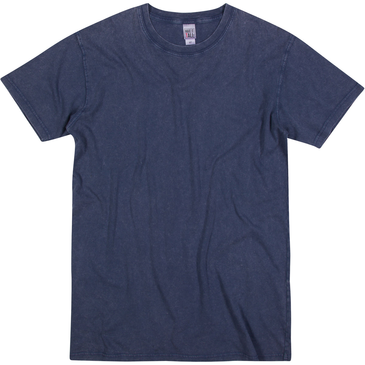 Have It Tall navy vintage stone washed T shirt drier and washer safe Tee against a white background