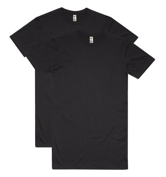 Have It Tall luxury soft 100% cotton 2 pack T shirt in color black washer and drier safe tee against a white background