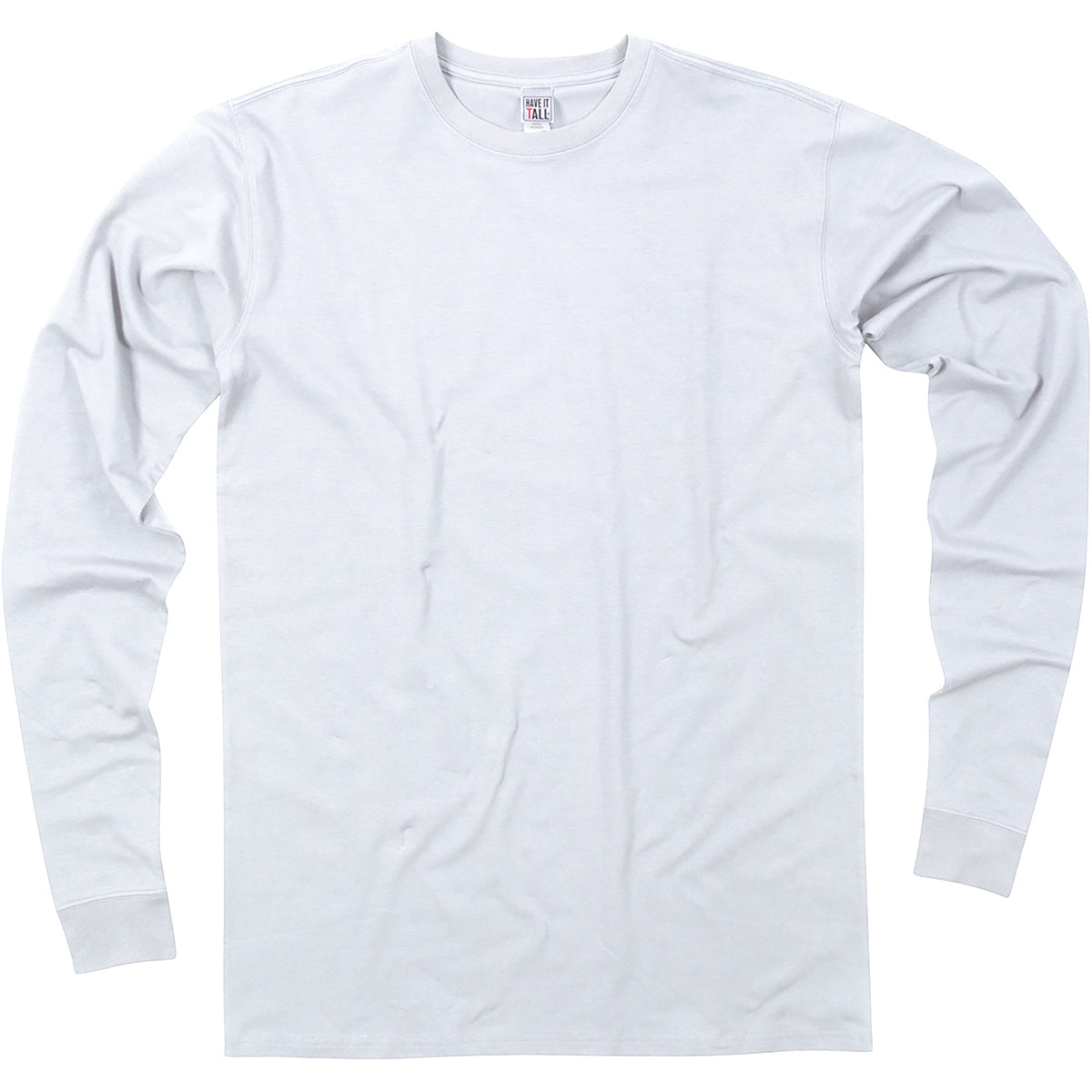 Have It Tall Long sleeve Tee cotton and spandex 4 way stretch comfortable T shirt in color White against a white background