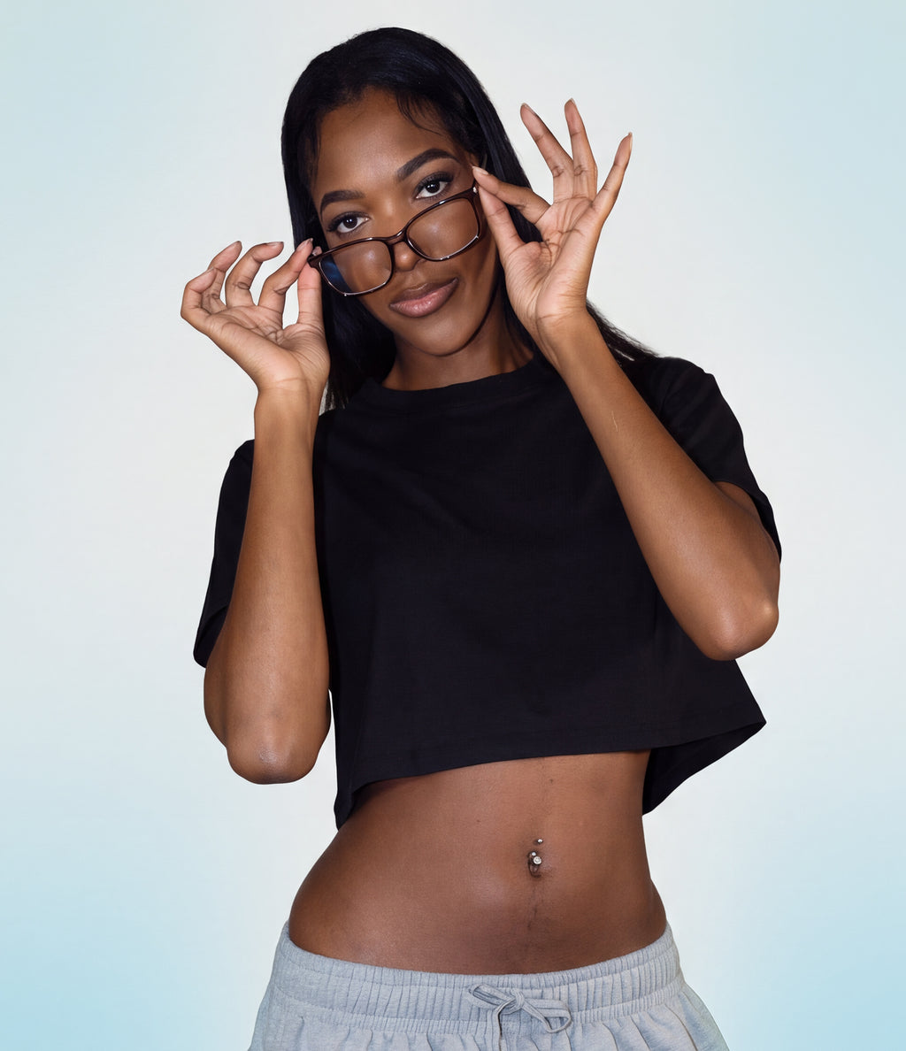 Women's Stretch Cotton Relaxed Fit T Shirt - Crop Top Length