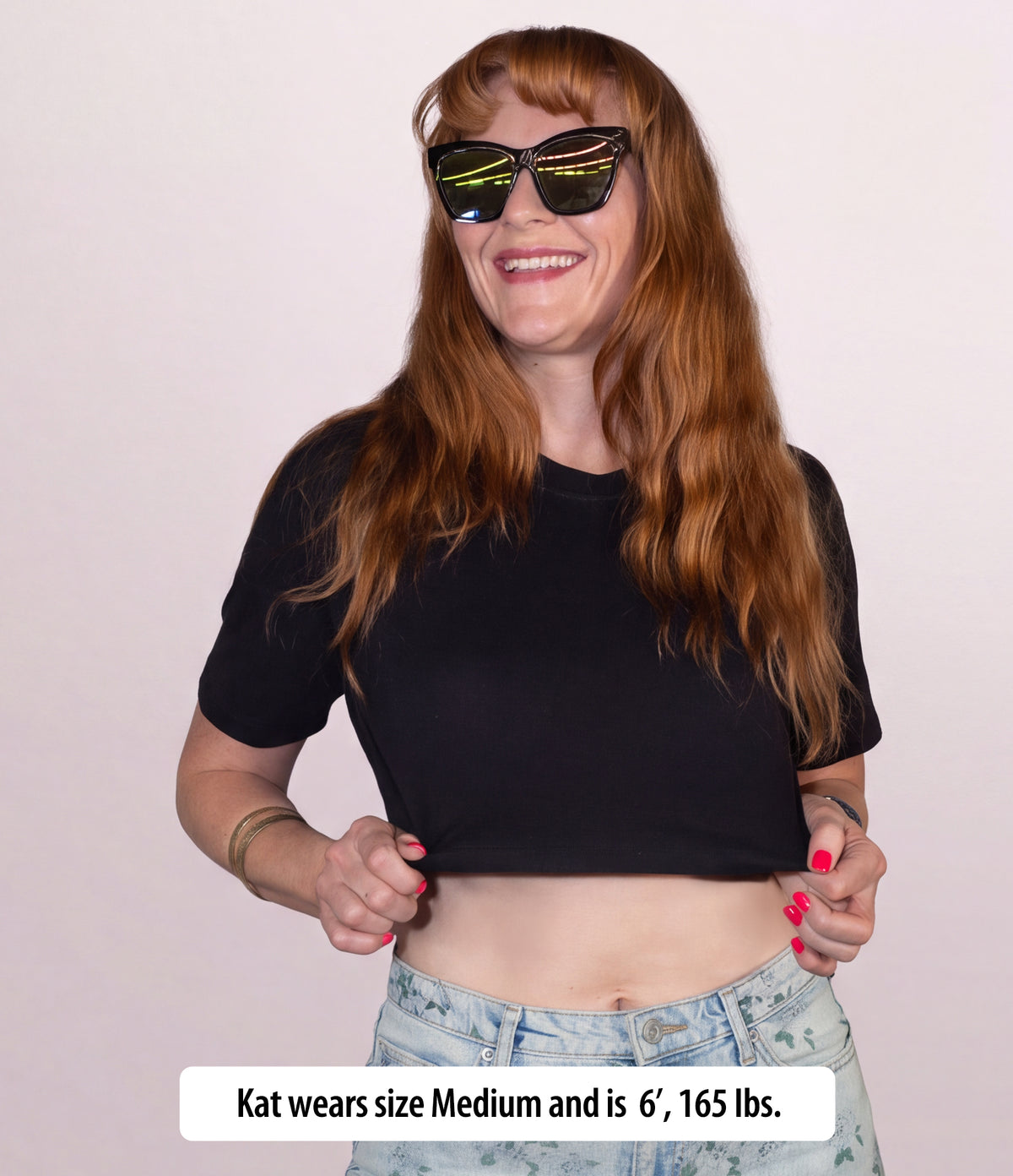 Women's Stretch Cotton Relaxed Fit T Shirt - Crop Top Length