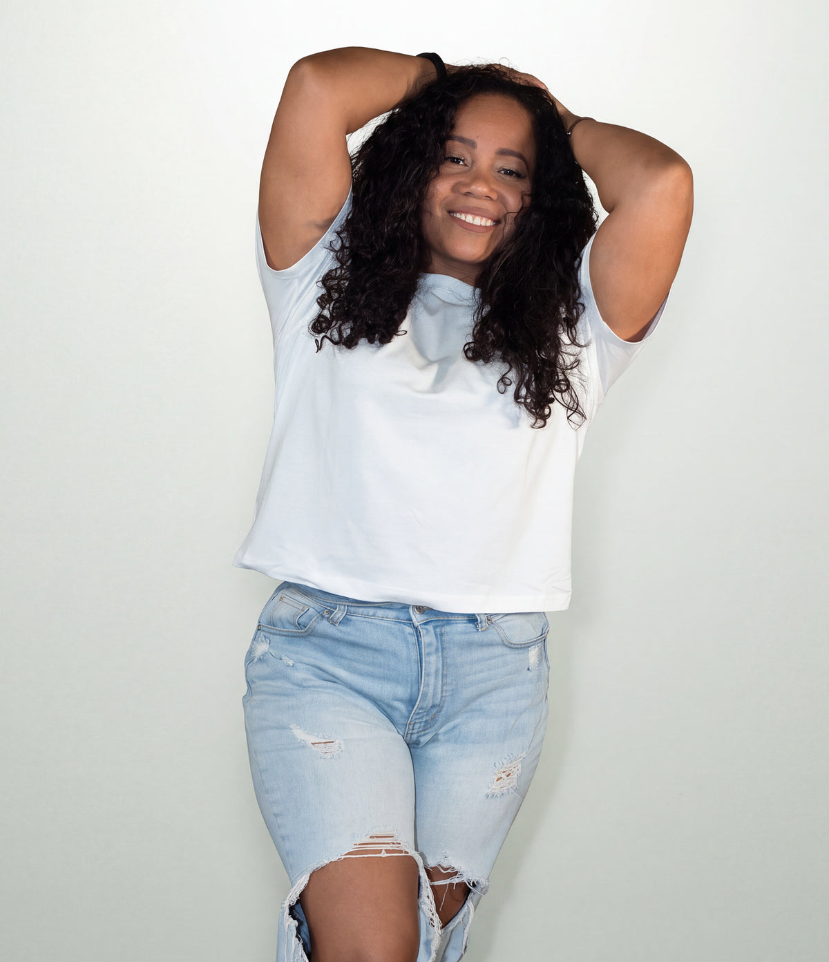 Women's Stretch Cotton Relaxed Fit Boxy T Shirt - Waist Length