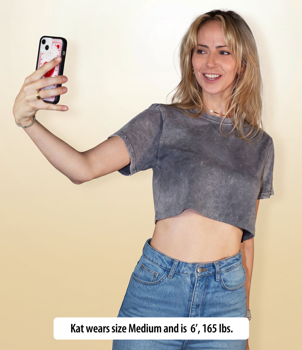 Women's Vintage Wash Cotton Relaxed Fit T Shirt - Crop Top Length