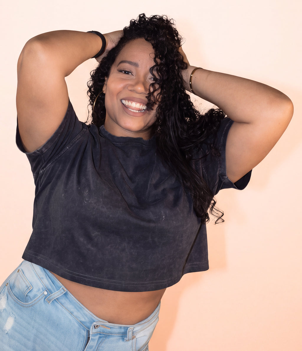 Women's Vintage Wash Cotton Relaxed Fit T Shirt - Crop Top Length