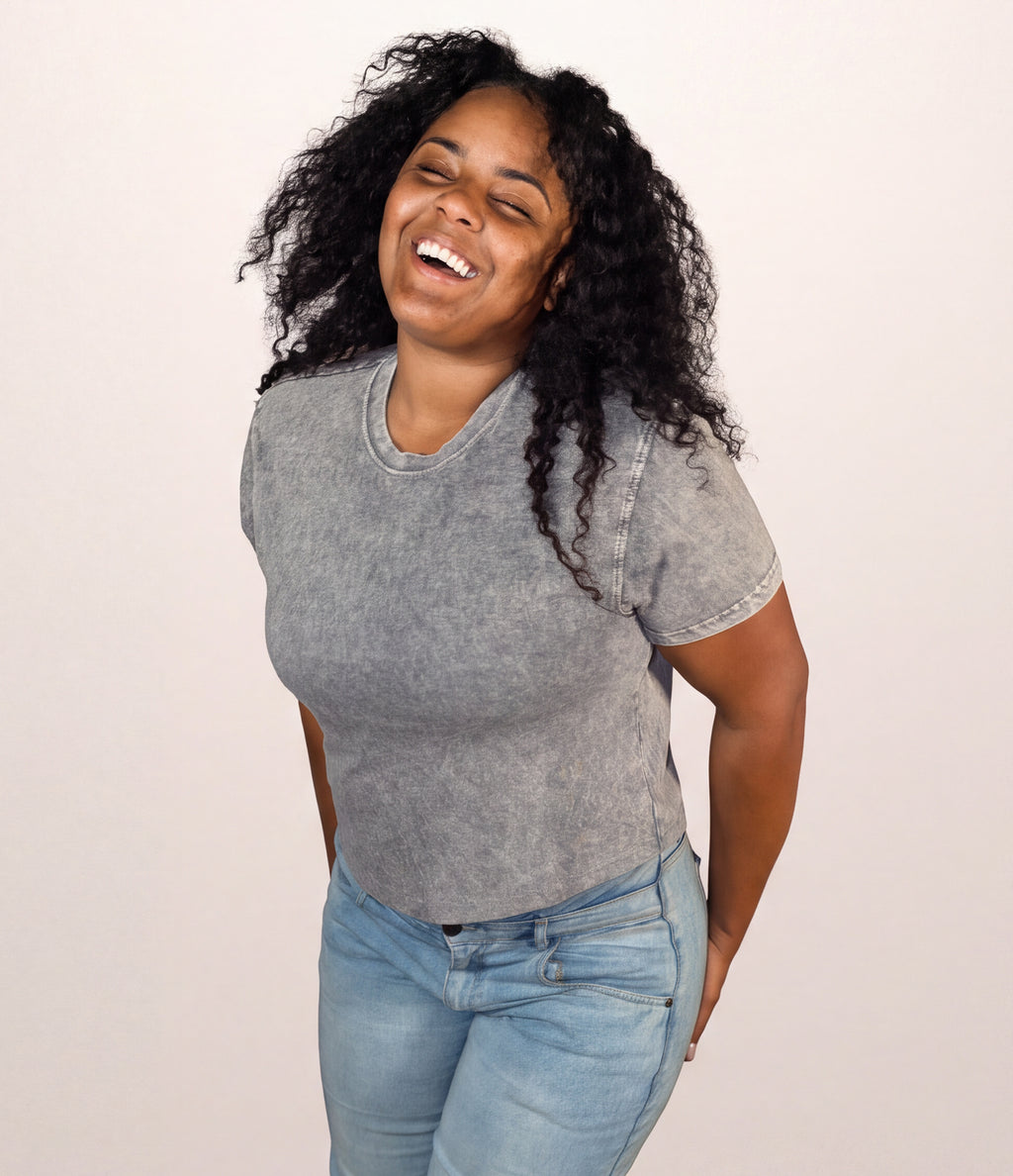 Women's Vintage Wash Cotton Relaxed Fit Boxy T Shirt - Waist Length