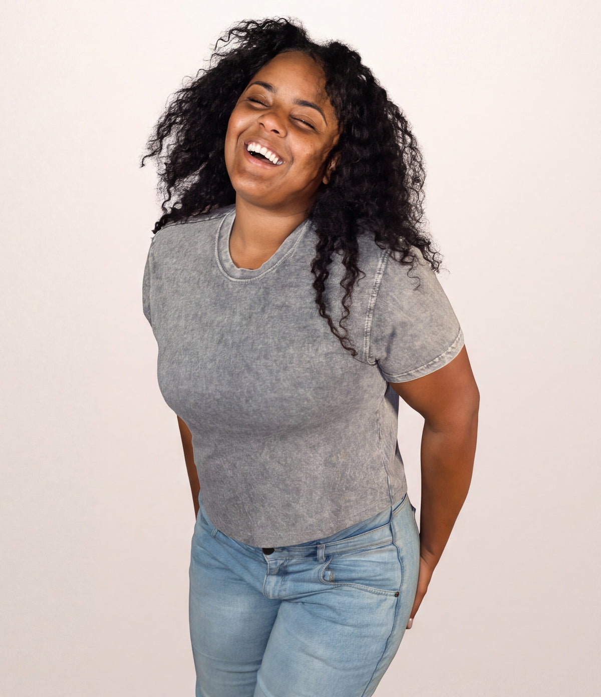 Women's Vintage Wash Cotton Relaxed Fit Boxy T Shirt - Waist Length