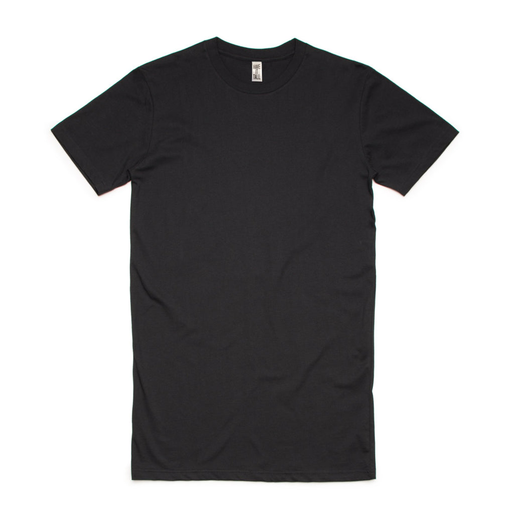 Have It Tall Brand Extra Long Tall 100% Cotton Luxury Medium weight mens t-shirt in color black against a white background.