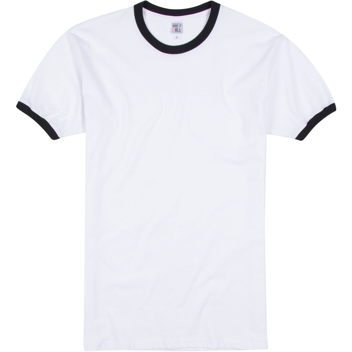 Have It Tall ringer T shirt white with black highlights 100% ring spun cotton durable and comfortable tee against a white background
