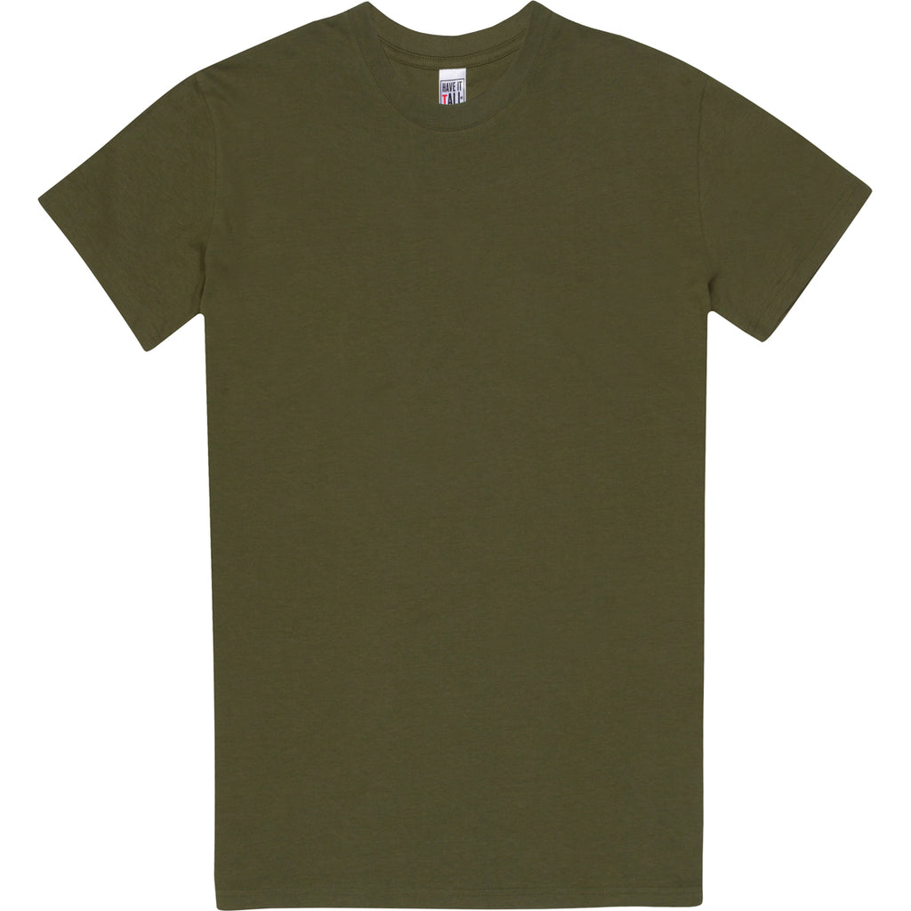 Have it tall 100% cotton luxury T shirt unisex soft tee in Army color against a white background.