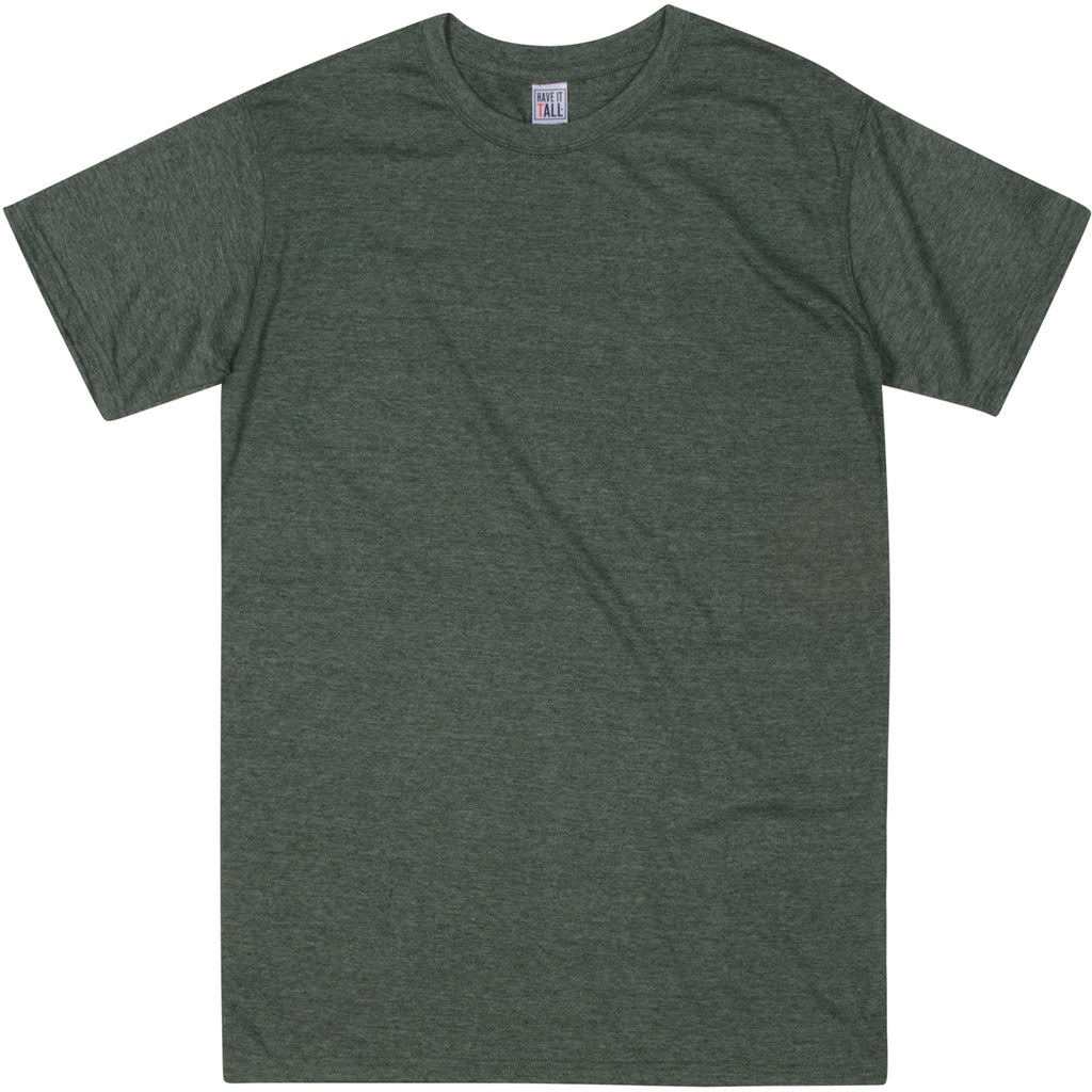 Have It Tall brand Soft Blend Fitted Heather Army Tall T-Shirt  for Men with Luxurious Soft Blend Fabric  on a white background