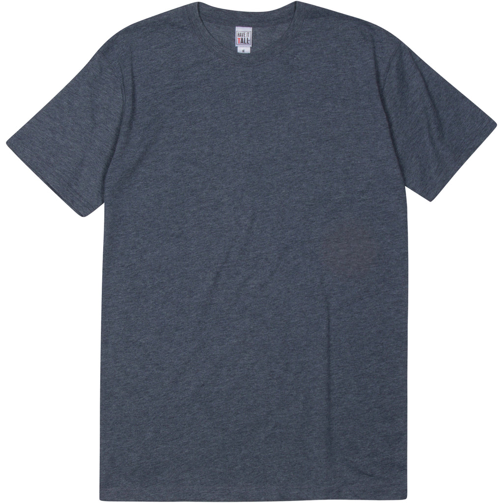 Have It Tall brand Soft Blend Fitted Heather Navy Tall T-Shirt  for Men with Luxurious Soft Blend Fabric  on a white background