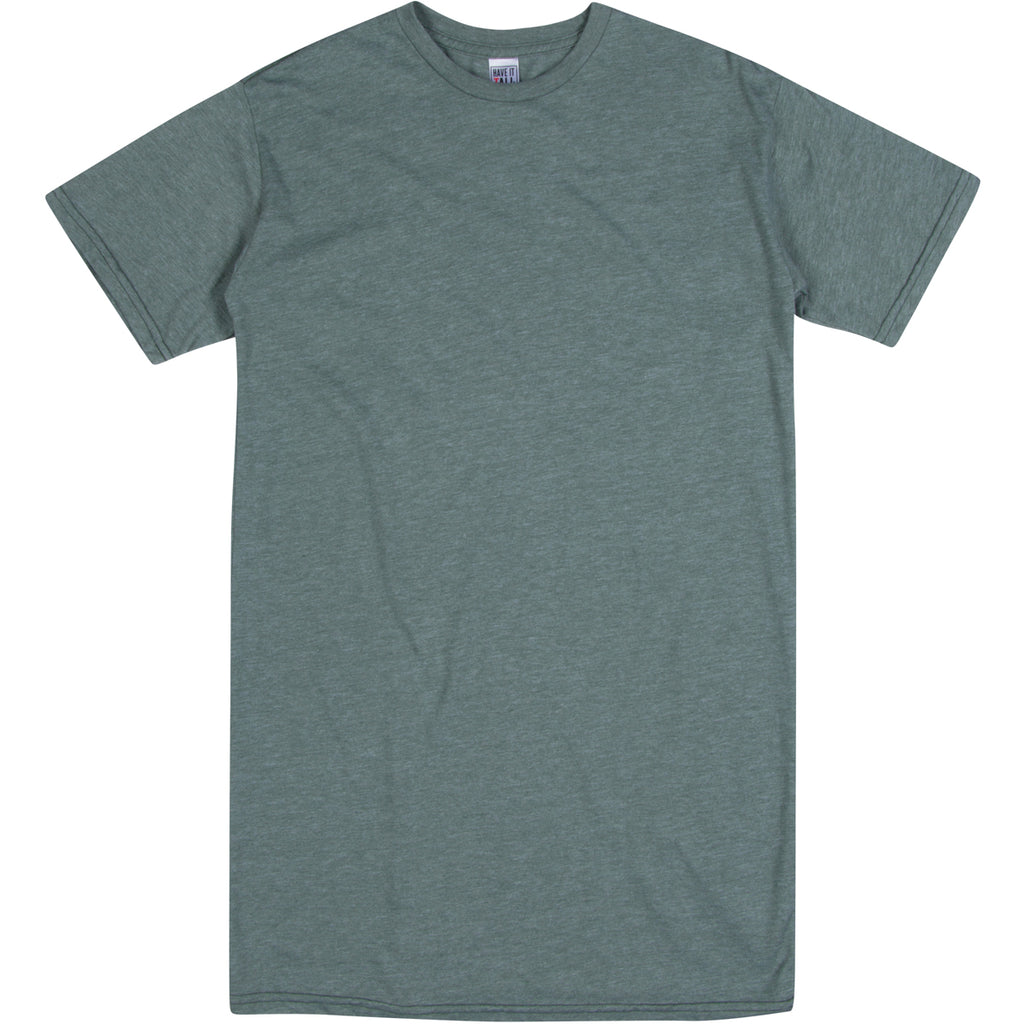 Have It Tall extra long soft blend heather t shirt luxury tall shrink resistant tee shirt against a white background