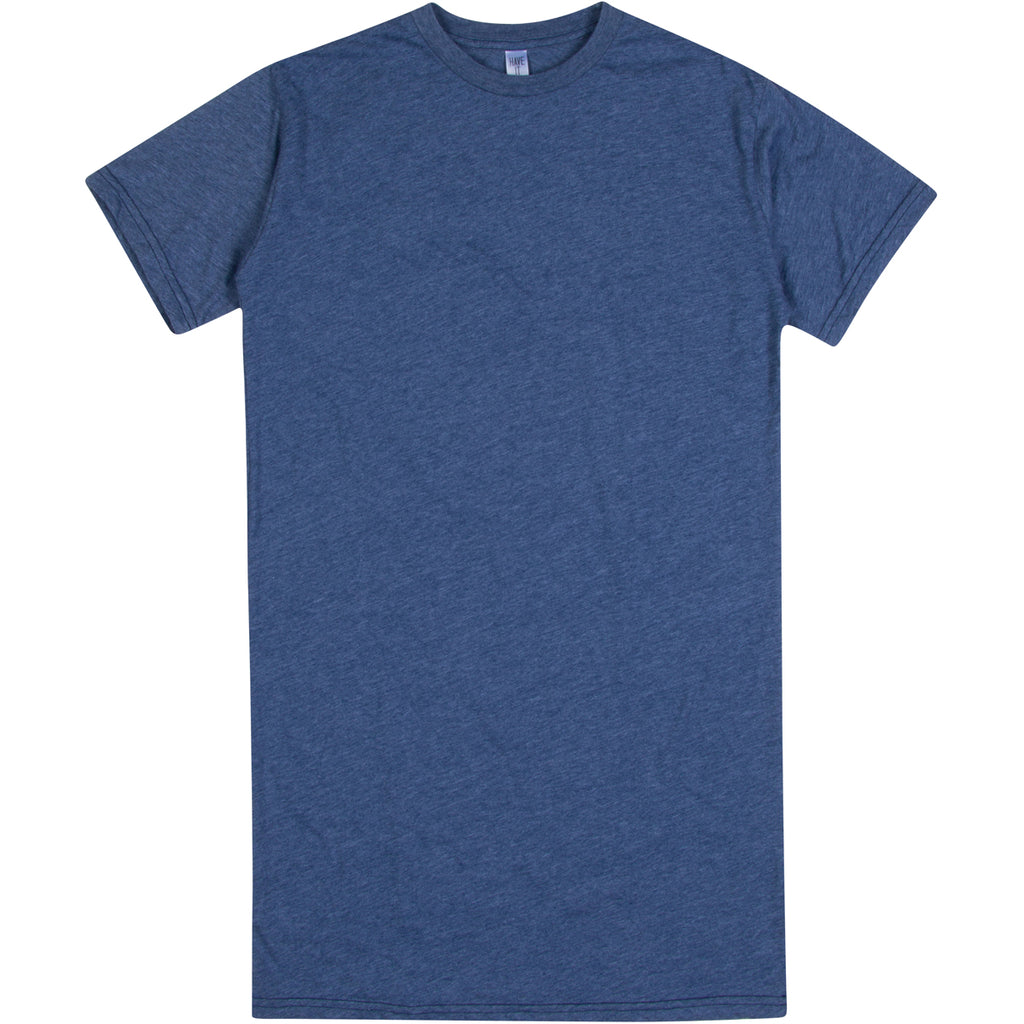 Have It Tall extra long soft blend Heather Cobalt t shirt luxury tall shrink resistant tee shirt against a white background