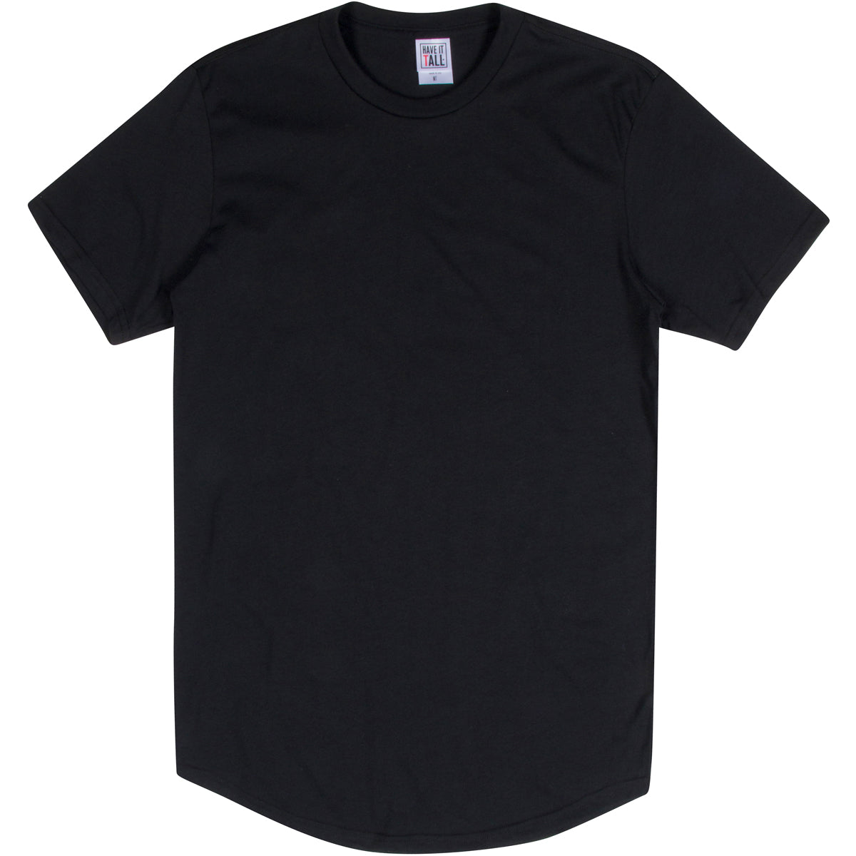 Have It Tall Curved bottom hem t shirt in color Black soft tee against a white background