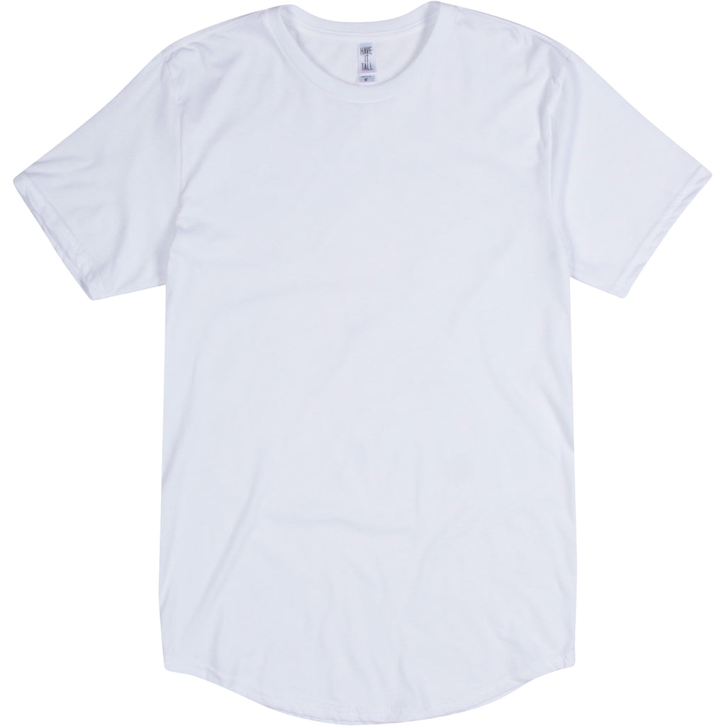 Have It Tall Curved bottom hem t shirt in color White soft tee against a white background