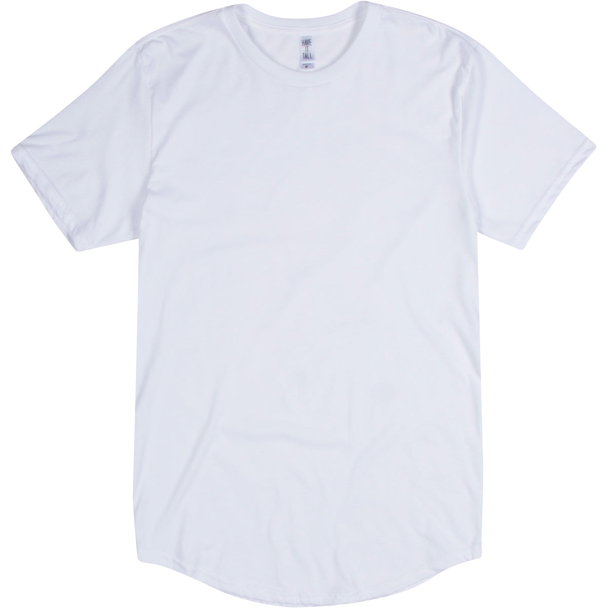 Have It Tall Curved bottom hem t shirt in color White soft tee against a white background