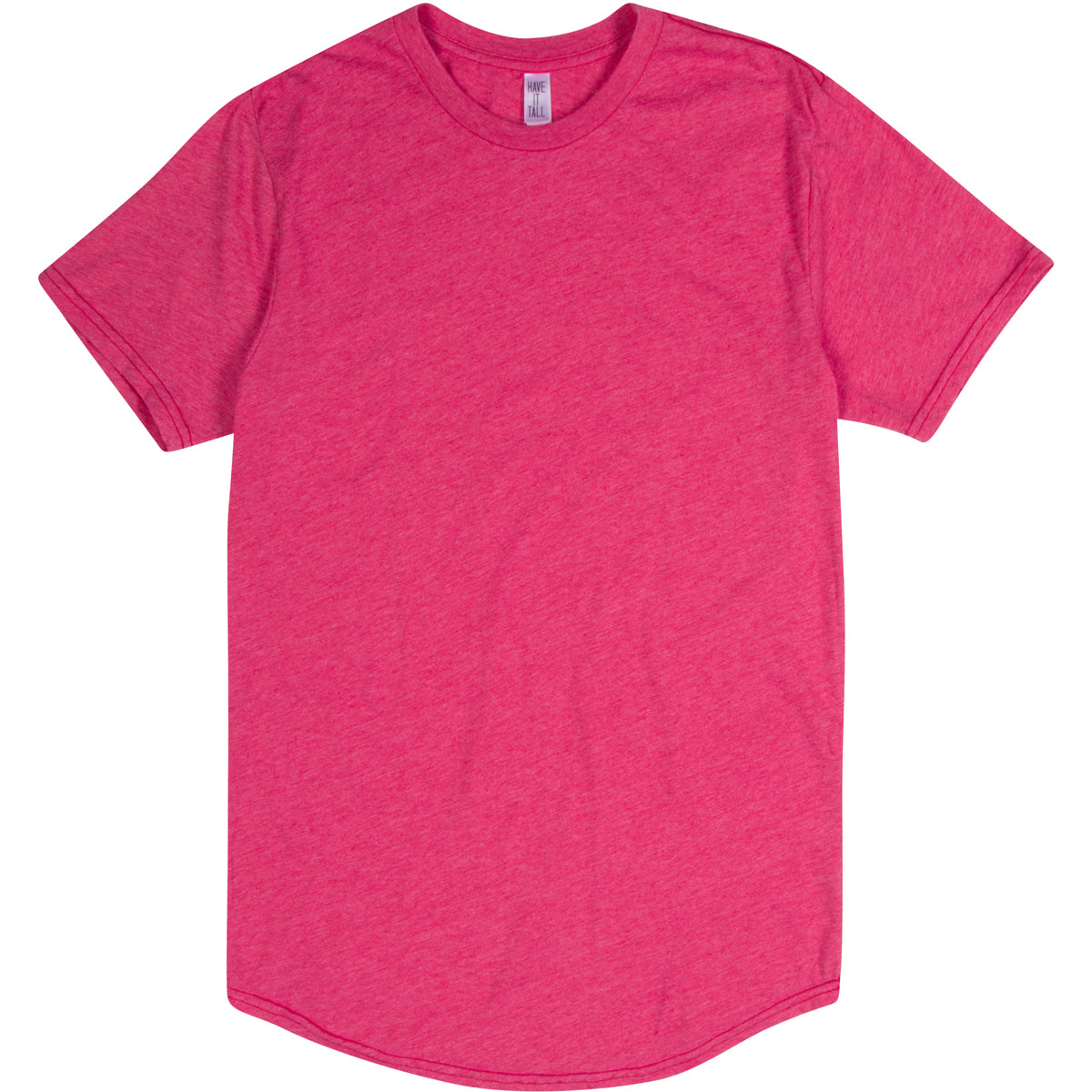 Have It Tall Curved bottom hem t shirt in color Heather Red soft tee against a white background