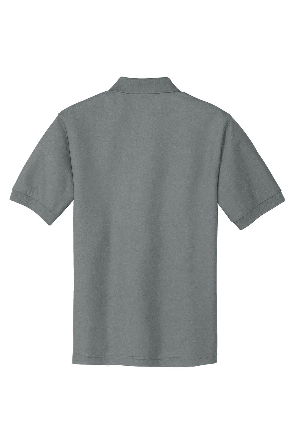 Port Authority Tall Silk Touch Polo in color grey with dyed buttons cotton/poly blend showing the back of the shirt against a white background