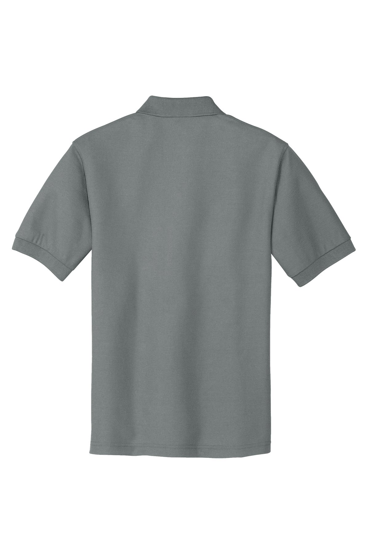 Port Authority Tall Silk Touch Polo in color grey with dyed buttons cotton/poly blend showing the back of the shirt against a white background