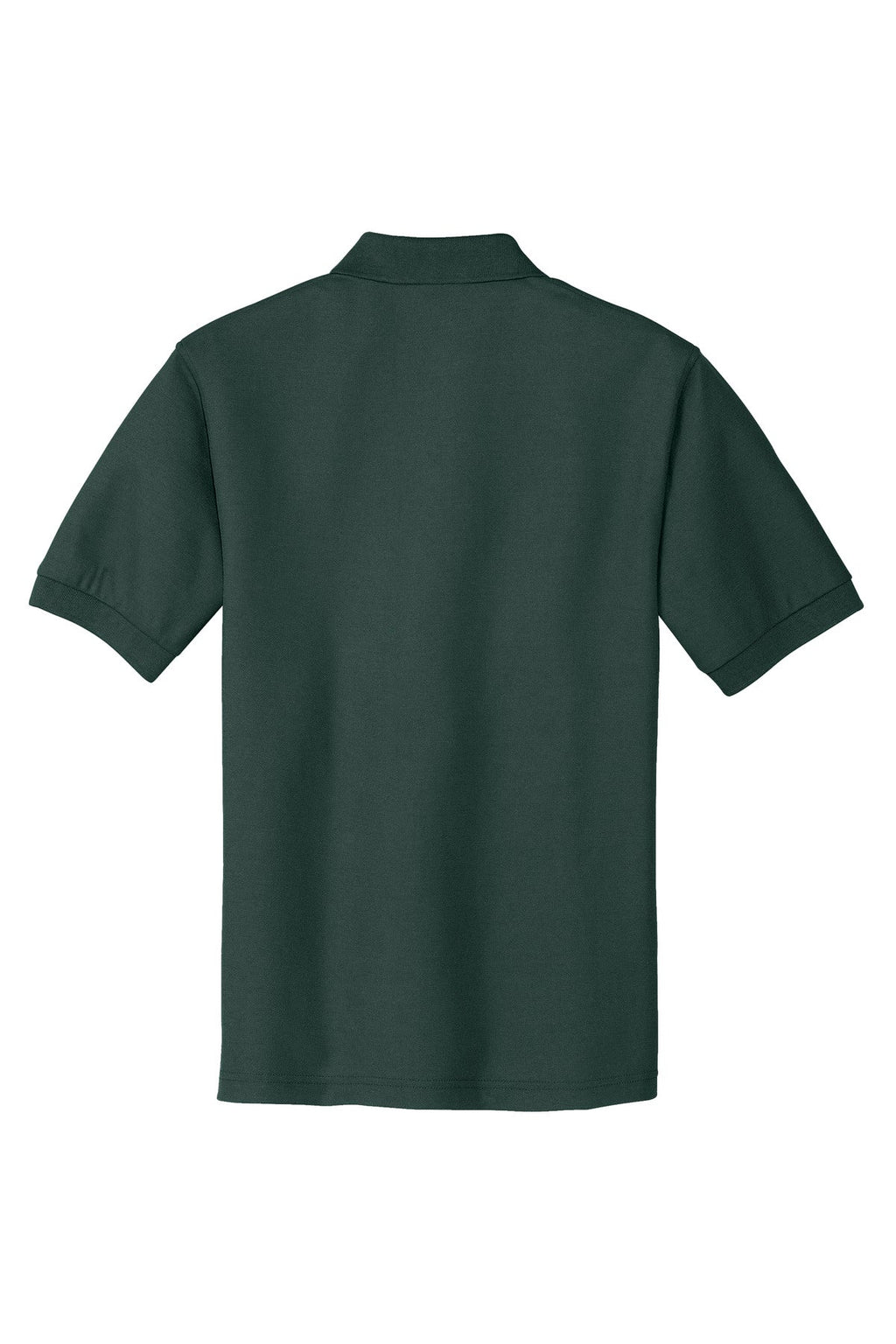 Port Authority Tall Silk Touch Polo in color dark green with dyed buttons cotton/poly blend showing the back of the shirt against a white background