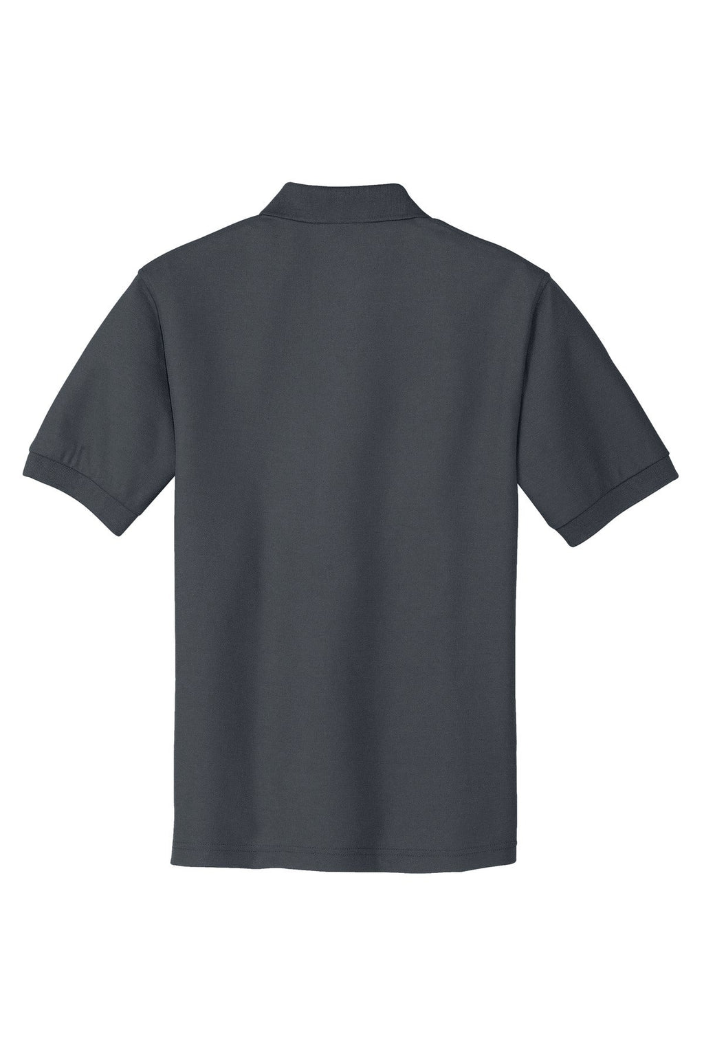 Port Authority Tall Silk Touch Polo in color steel grey with dyed buttons cotton/poly blend showing the back of the shirt against a white background