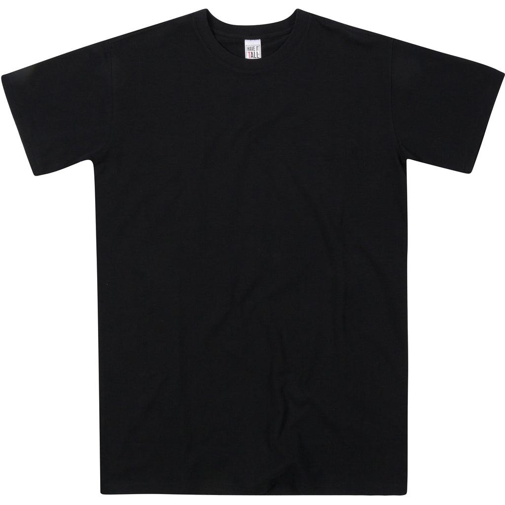  Have It Tall premium Four way stretch 95% cotton 5% spandex T shirt in color Black quality washable fabric tee against a white background
