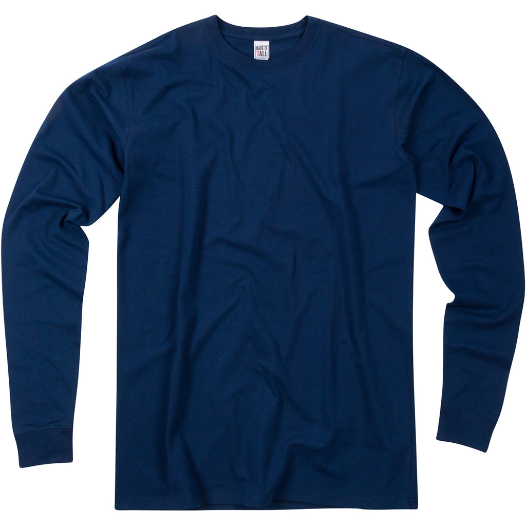 Have It Tall Long sleeve Tee cotton and spandex 4 way stretch comfortable T shirt in color Navy against a white background