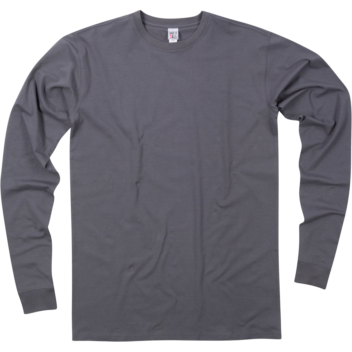 Have It Tall Long sleeve Tee cotton and spandex 4 way stretch comfortable T shirt in color Gray against a white background