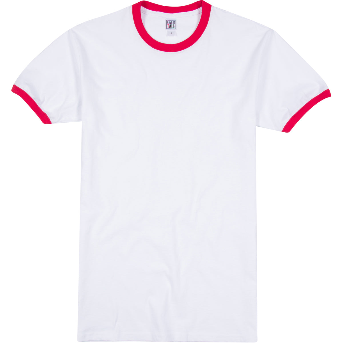 Have It Tall ringer T shirt white with red highlights 100% ring spun cotton durable and comfortable tee against a white background