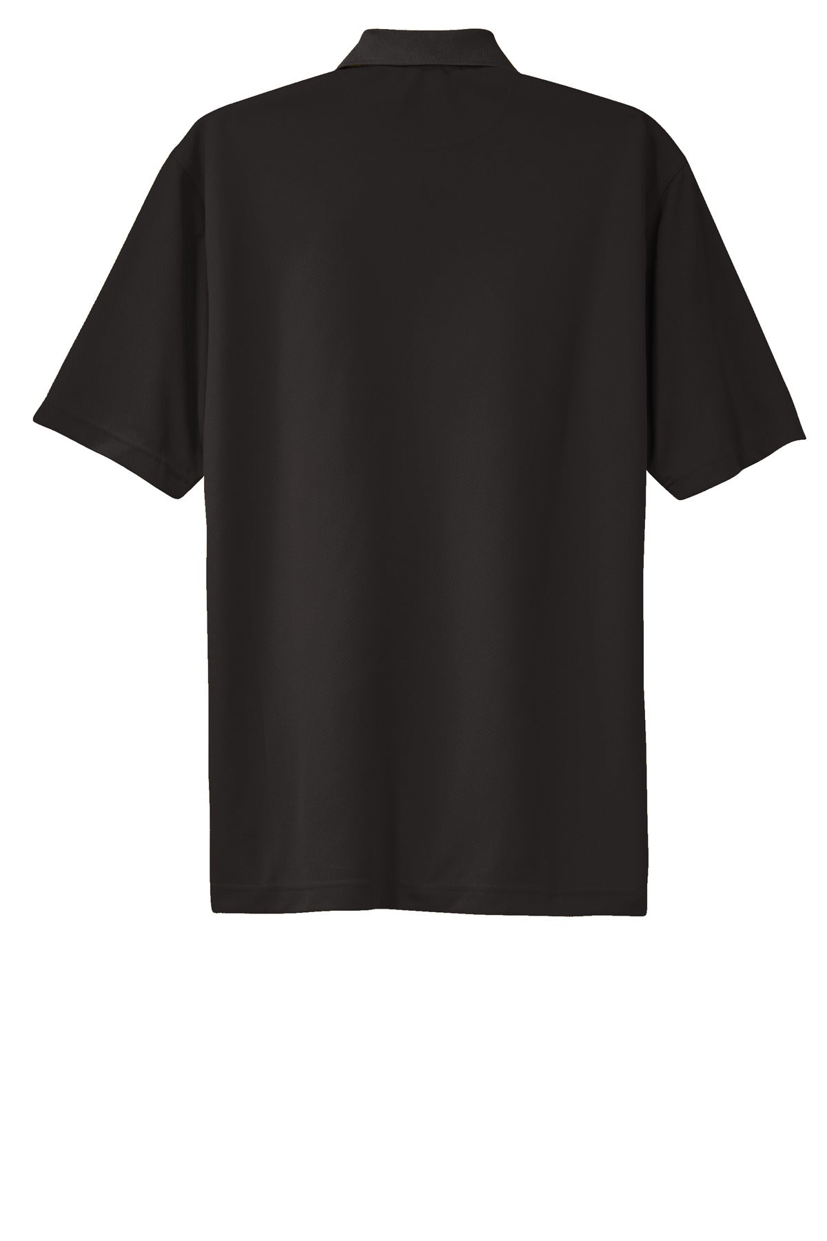 Sport-Tek Tall Dri-Mesh Polo in color black 100% polyester tee shirt showing the back of the shirt against a white background