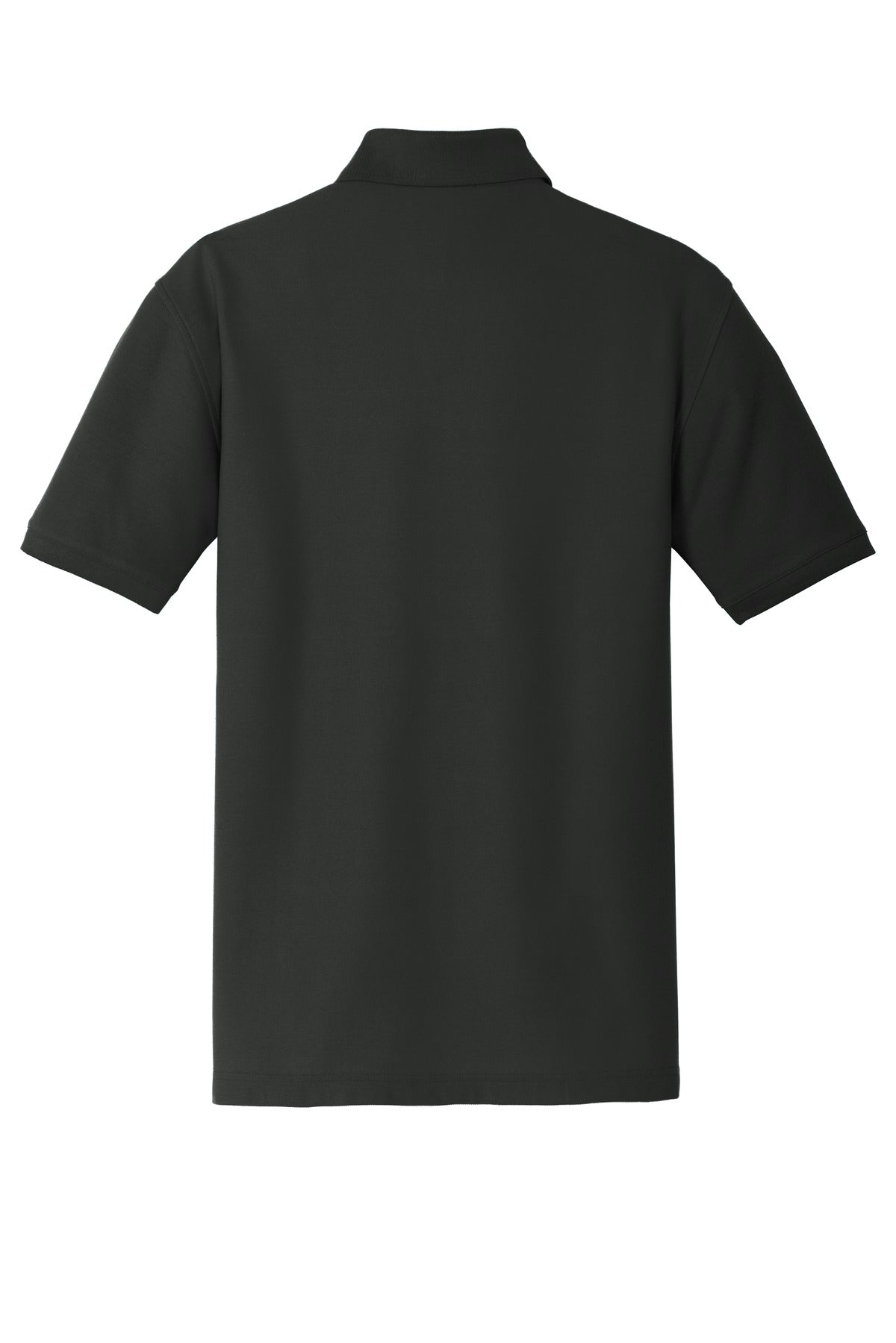 deep black Port Authority Tall Core Classic Pique Polo built for durability showing the back of the shirt against a white background