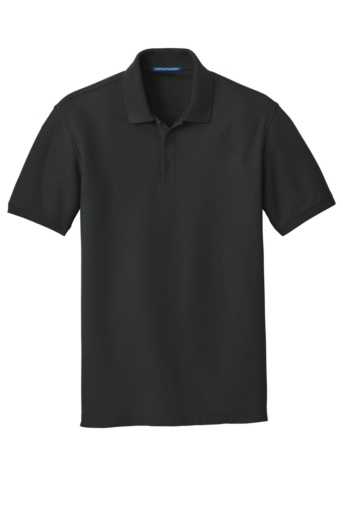 deep black Port Authority Tall Core Classic Pique Polo built for durability against a white background