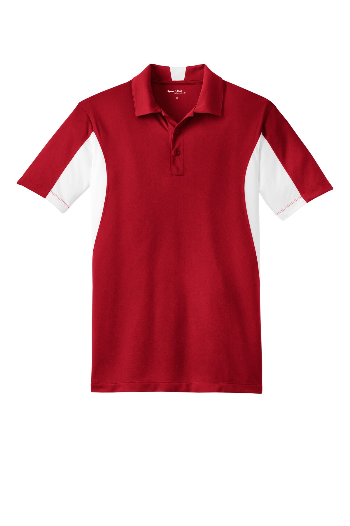 Sport-Tek Tall Side Blocked Micropique Sport-Wick Polo in color true red with white armpits against a white background
