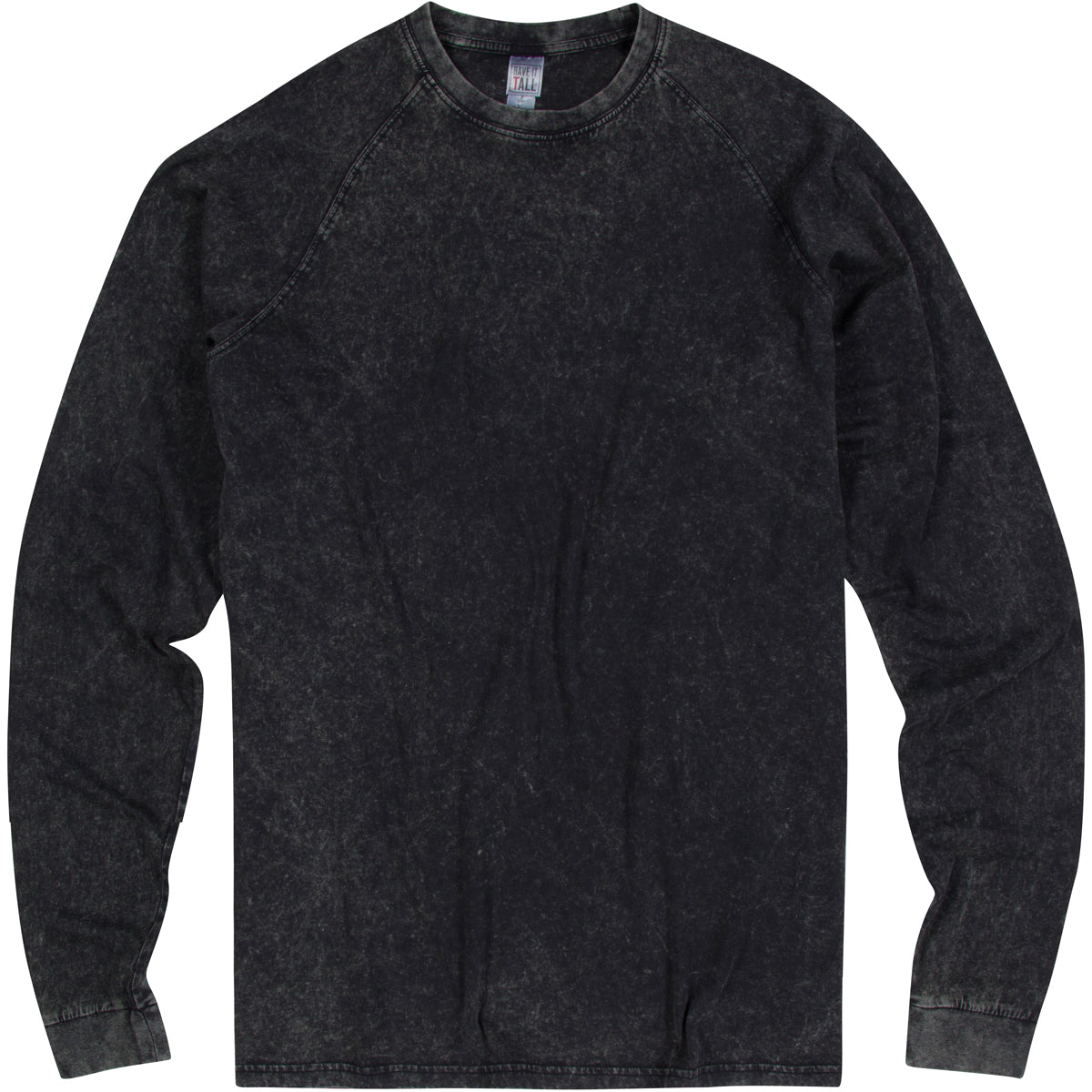 Have It Tall Raglan Long Sleeve Vintage Stone Wash black 100% cotton preshrunk shirt against a white background.
