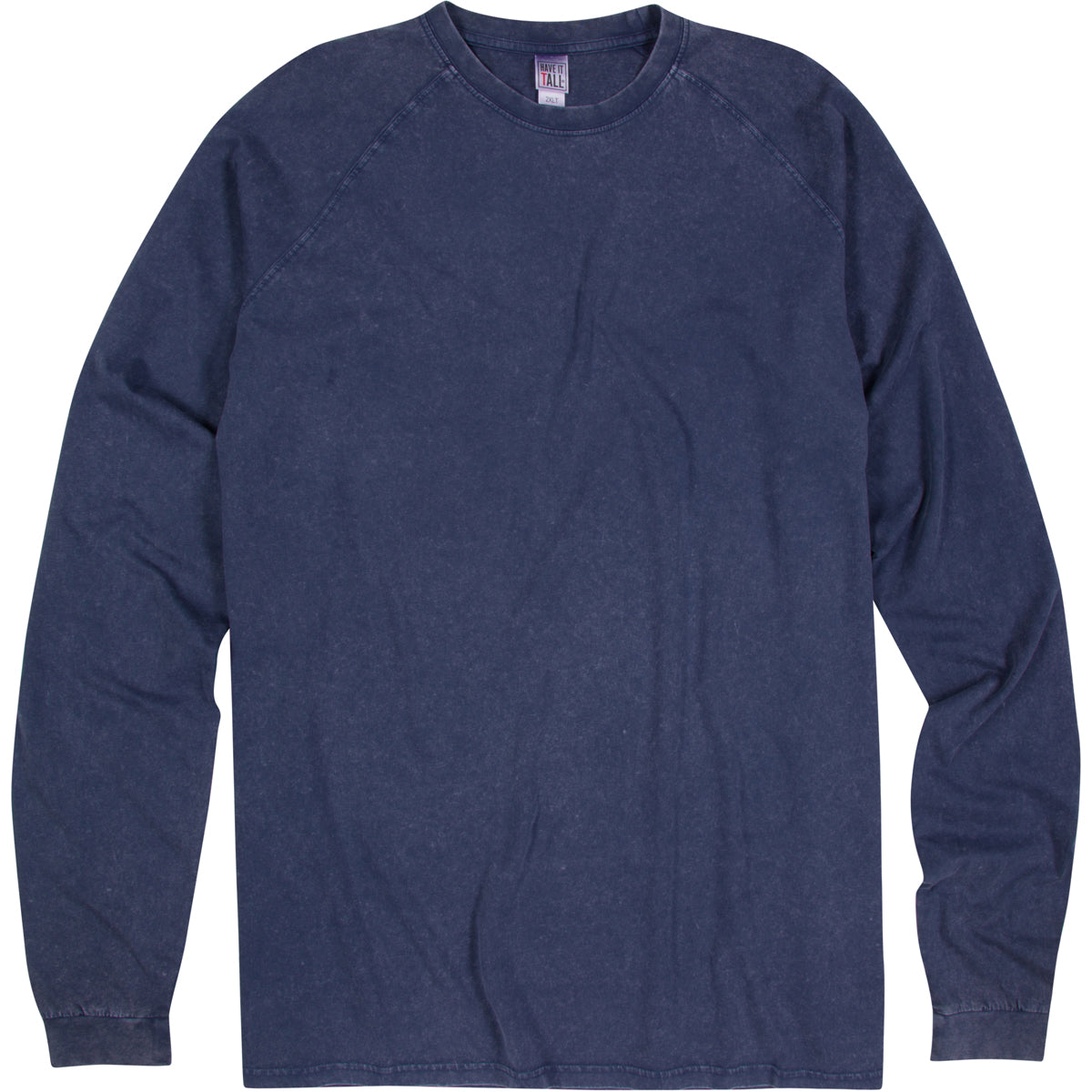 Have It Tall Raglan Long Sleeve Vintage Stone Wash navy 100% cotton preshrunk shirt against a white background.