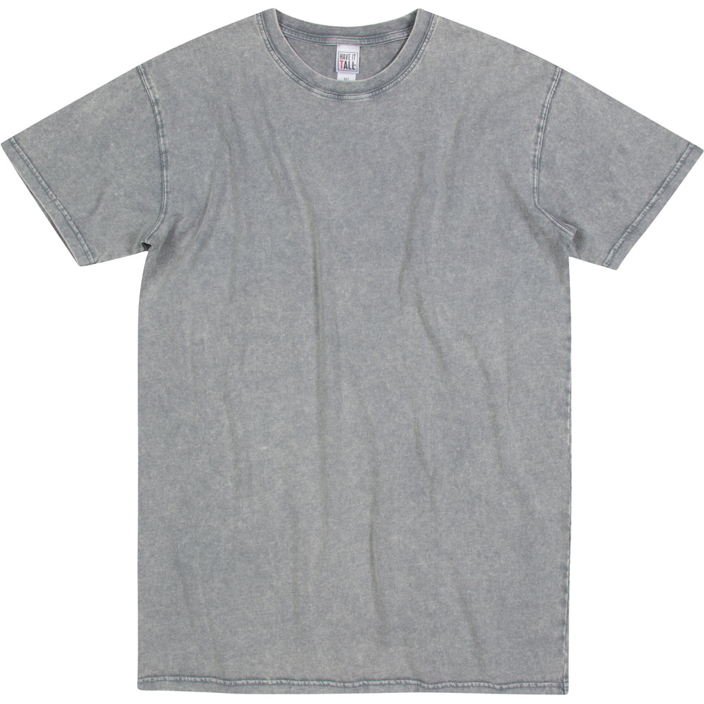 Have It Tall gray vintage stone washed T shirt drier and washer safe Tee against a white background