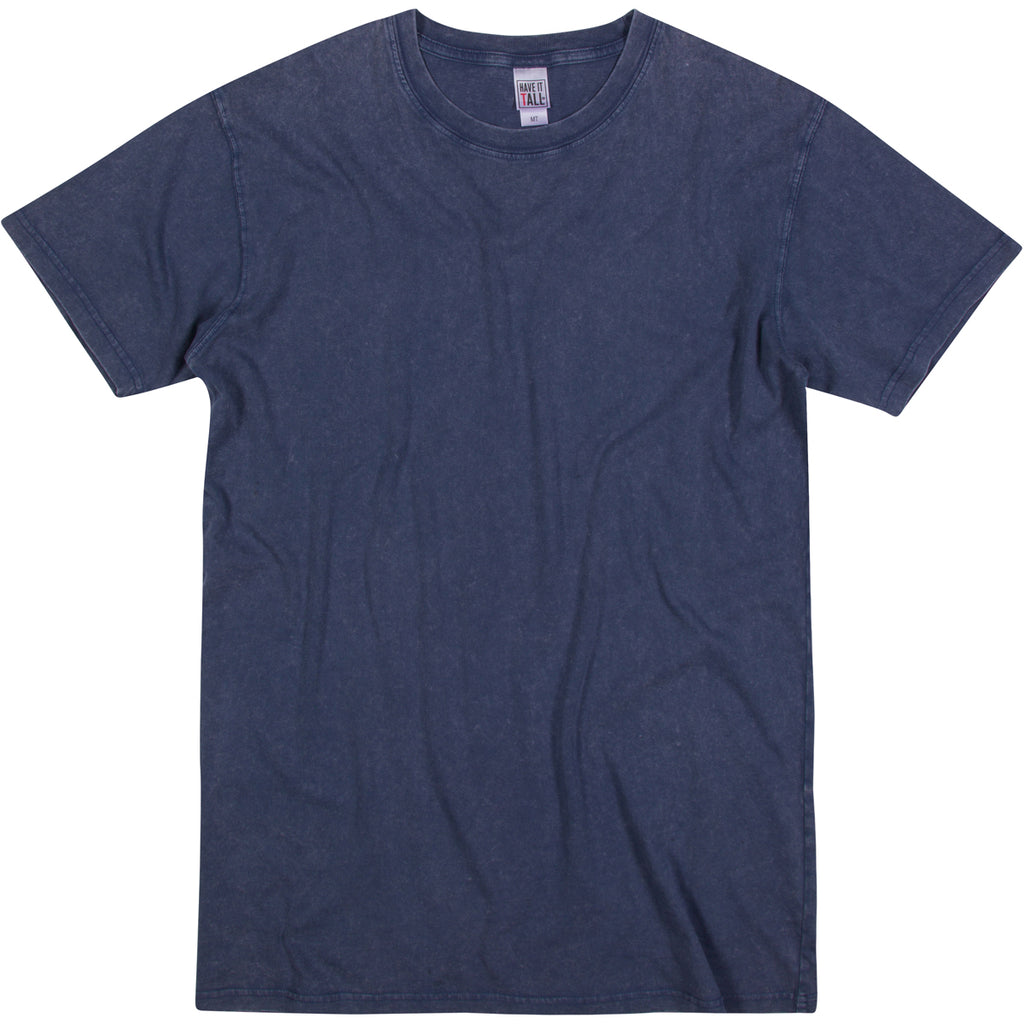 Have It Tall navy vintage stone washed T shirt drier and washer safe Tee against a white background